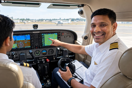 Capt. Dr. Zaid Ahsan in an aircraft cockpit – Zaid Aviation Academy